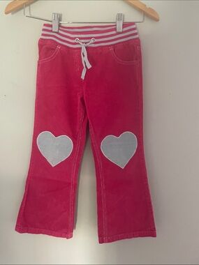 Mini Boden Pink Corduroy Joggers with Heart Knee Patches